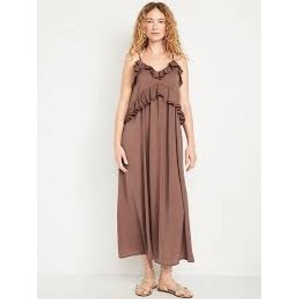 Old Navy Maxi Dress Women XL Warm Taupe‎ Ruffle Tiered Boho Sleeveless OW705691